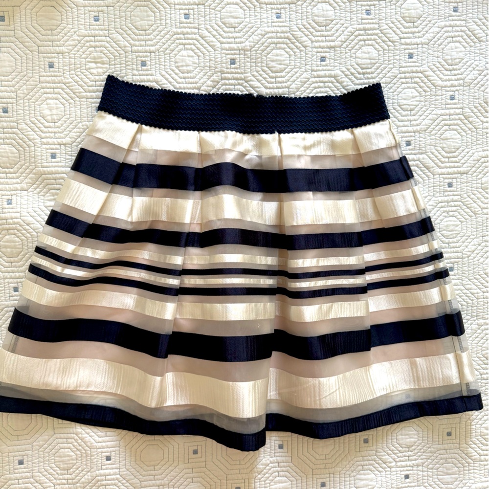 Esley Blue and white/Cream Pleated Skater Mini Skirt